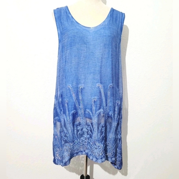 Soft Surroundings Tops - Soft Surroundings Size Medium 100% Silk Sleeveless Tunic Blue Embroidered Beaded